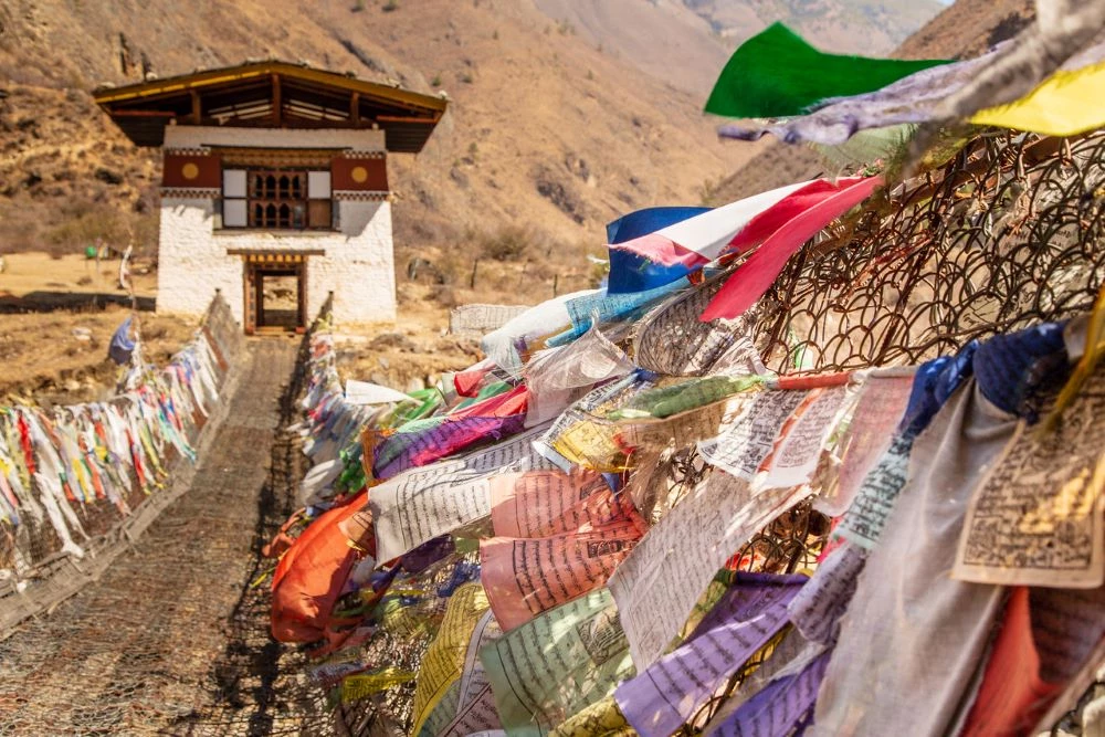 Prayer flags adorn monasteries