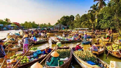 Charming Floating market in Cai Be